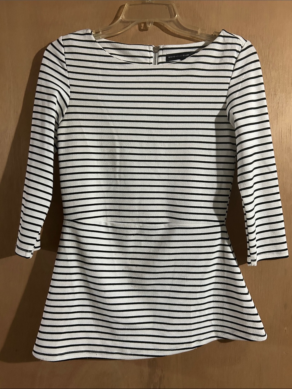 White House Black Market Striped Peplum Top - White/Black